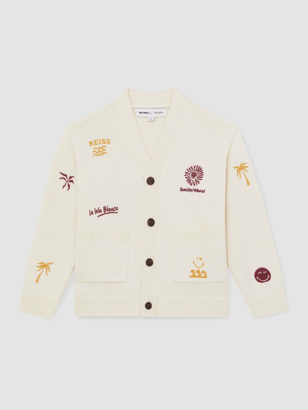 9-13 yrs SmileyWorld Embroidery Cardigan Unisex Fit in Off White