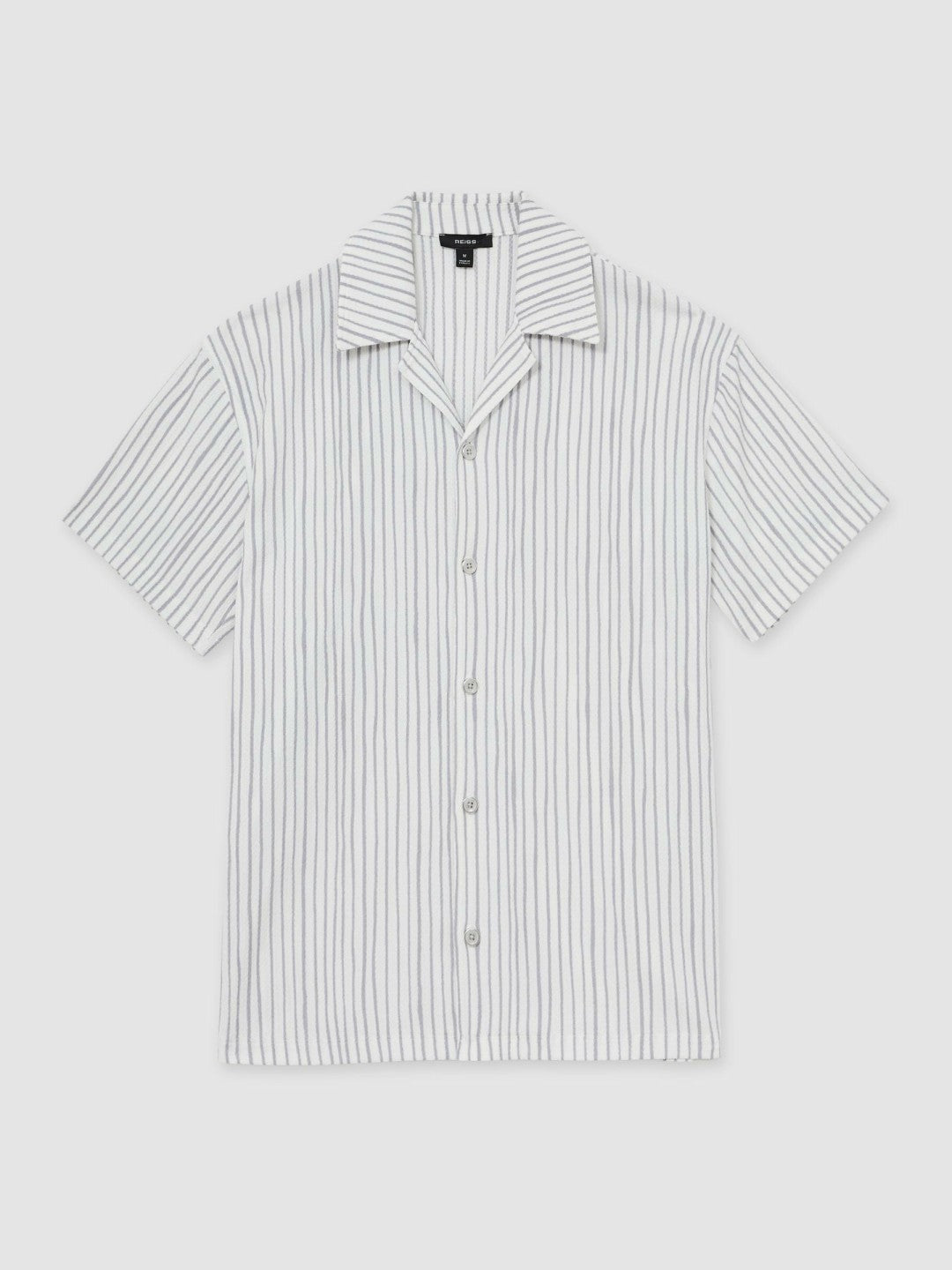 Textured Stripe Cuban Collar Shirt in White/Soft Blue