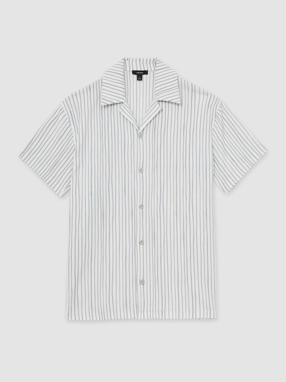 Textured Stripe Cuban Collar Shirt in White/Soft Blue