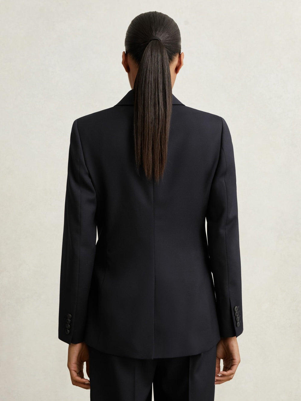 Wool Blend Double Breasted Suit Blazer in Navy