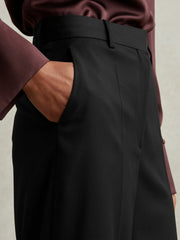Wool-Blend Wide-Leg Suit Trousers in Black