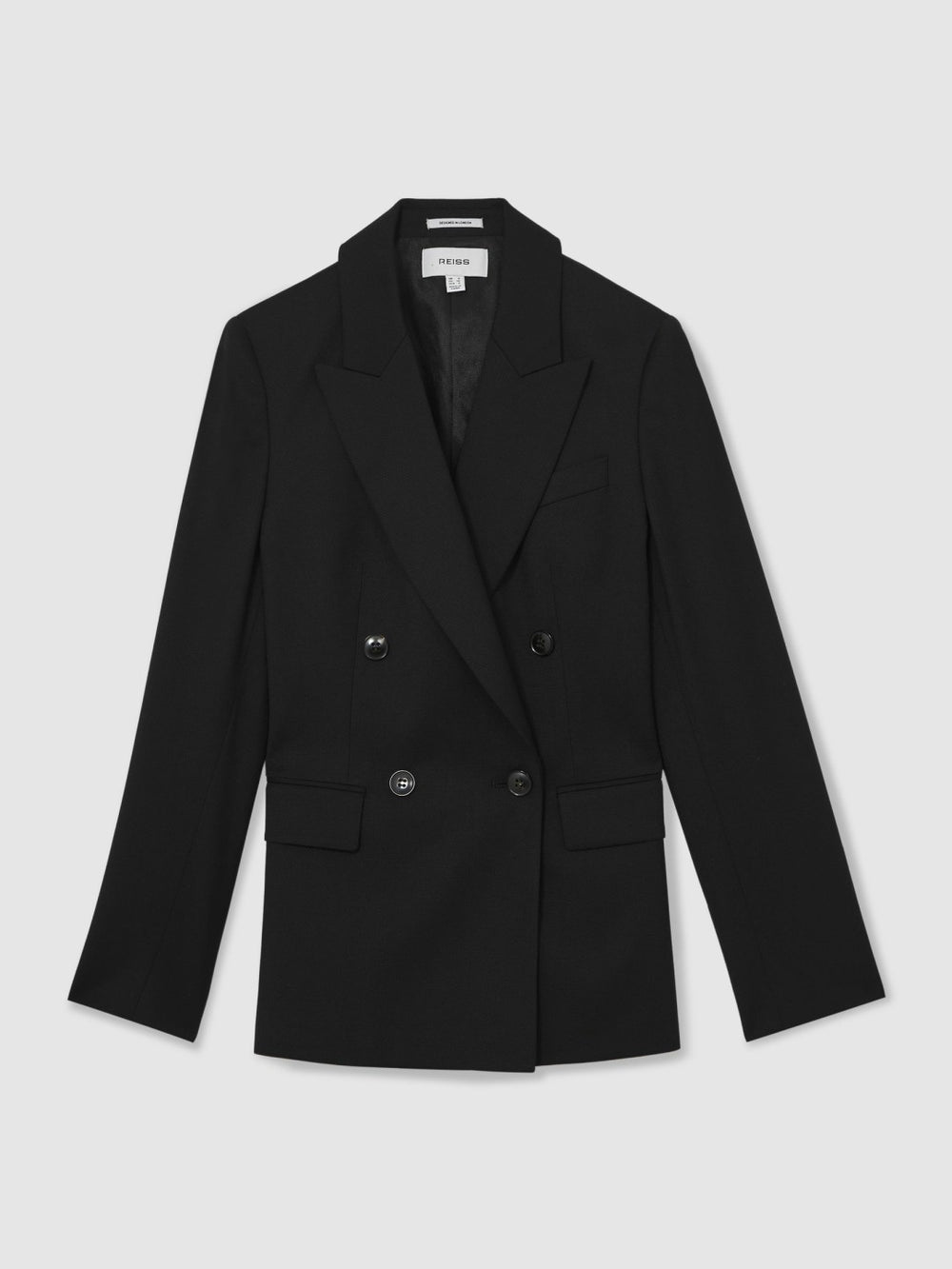 Wool Blend Double Breasted Suit Blazer in Black