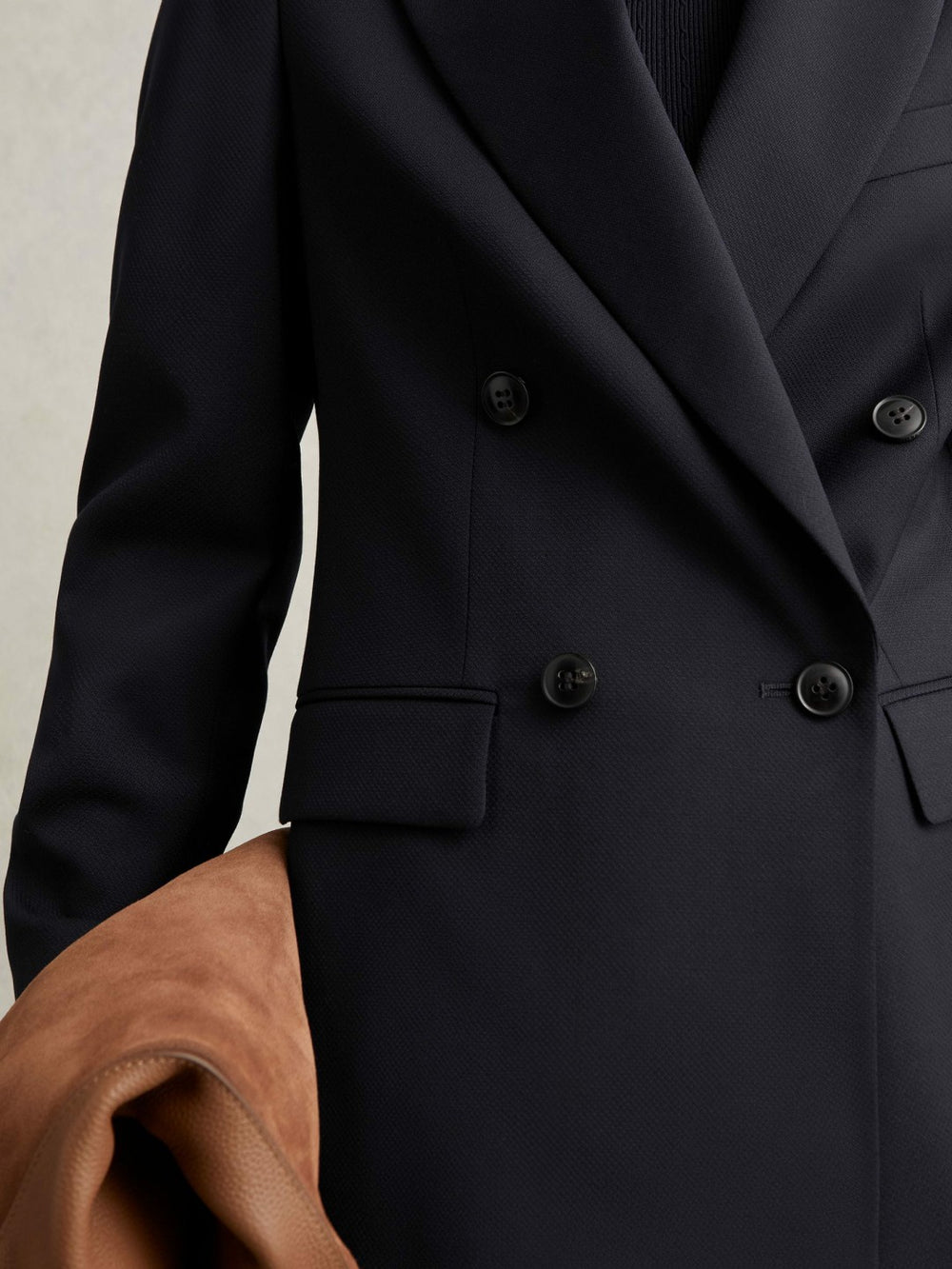 Petite Wool Blend Double Breasted Suit Blazer in Navy