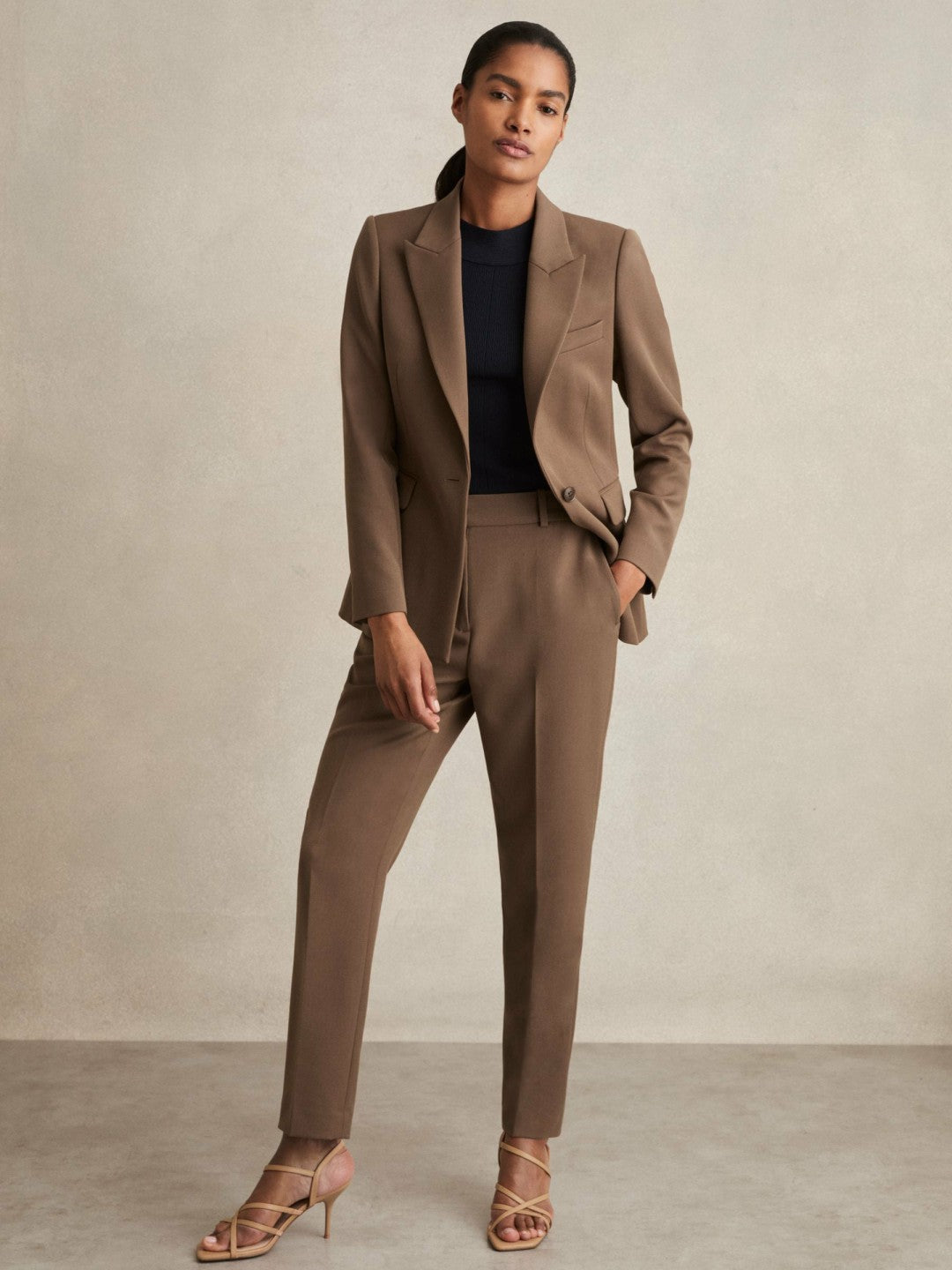 Petite Slim Fit Suit Trousers in Mink Neutral
