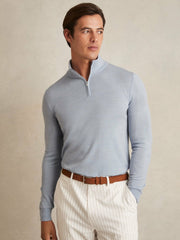 Merino Wool Half-Zip Jumper in Soft Blue