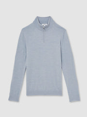 Merino Wool Half-Zip Jumper in Soft Blue