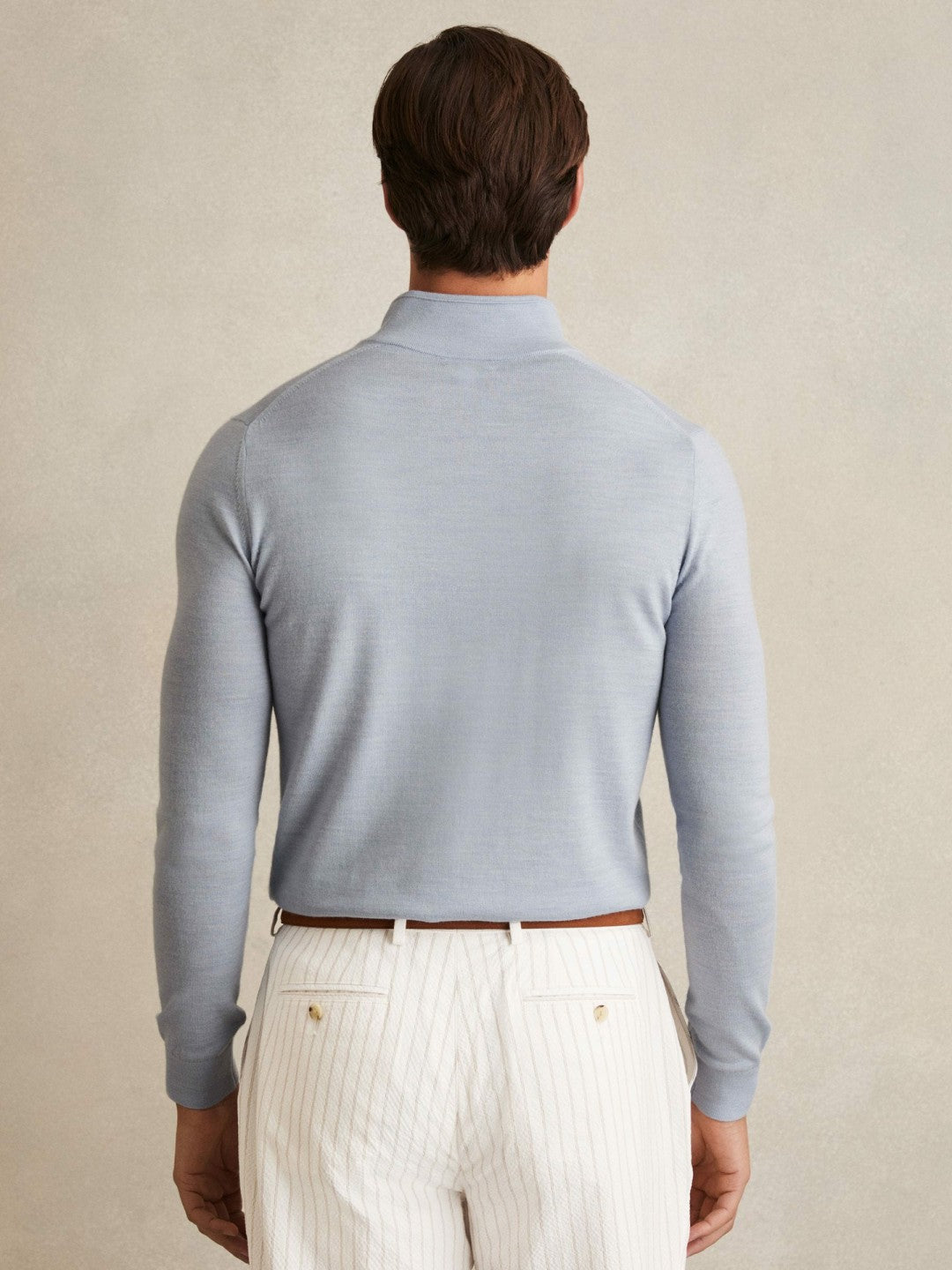 Merino Wool Half-Zip Jumper in Soft Blue