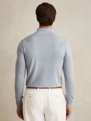 Merino Wool Half-Zip Jumper in Soft Blue