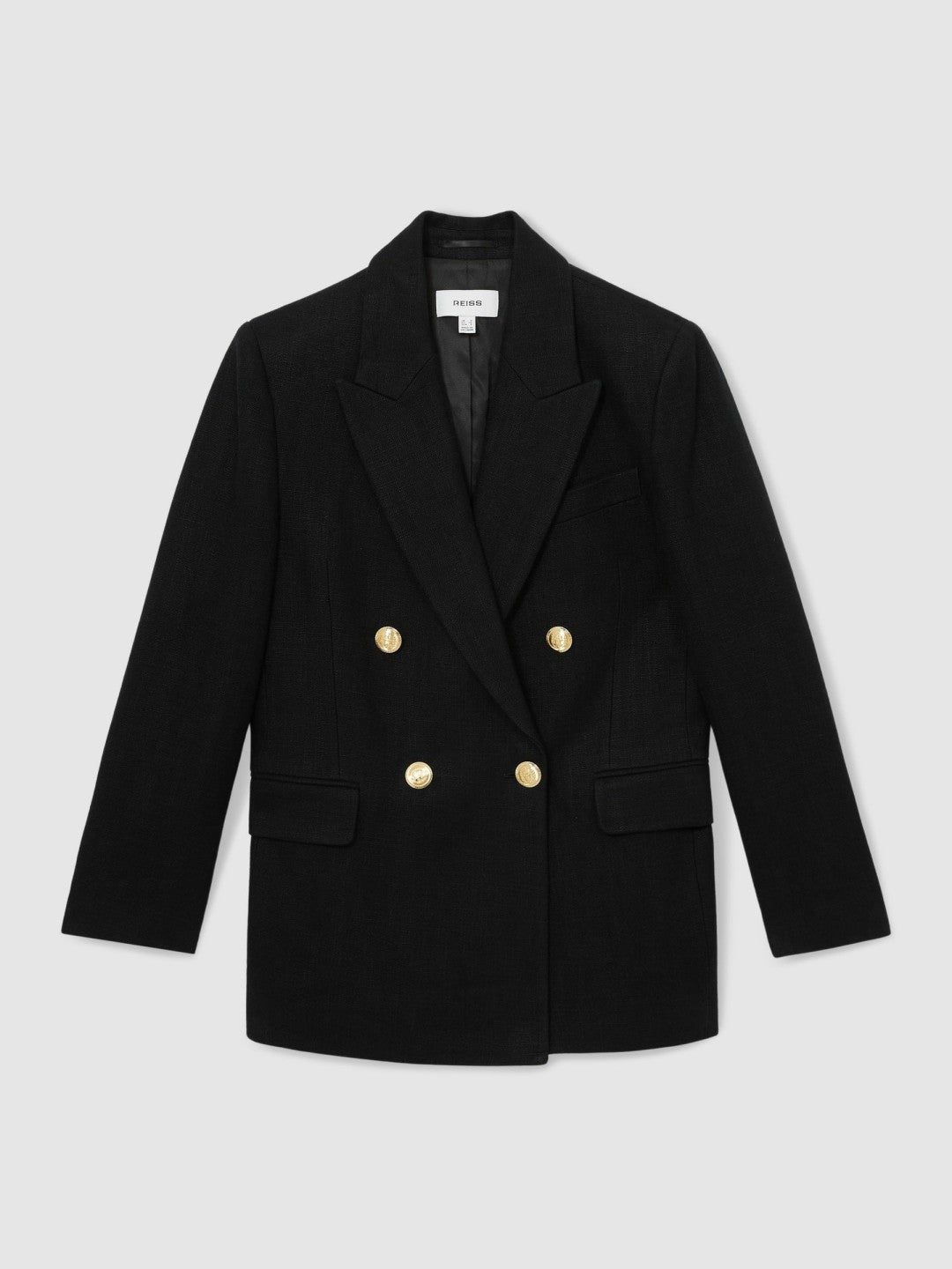 Petite Oversized Double-Breasted Blazer Linen-Blend in Black