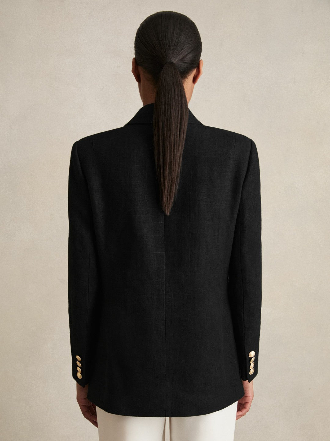 Petite Oversized Double-Breasted Blazer Linen-Blend in Black