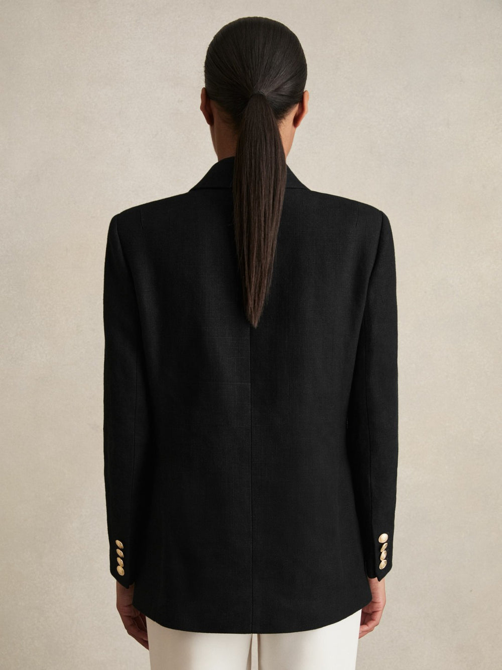 Petite Oversized Double-Breasted Blazer Linen-Blend in Black