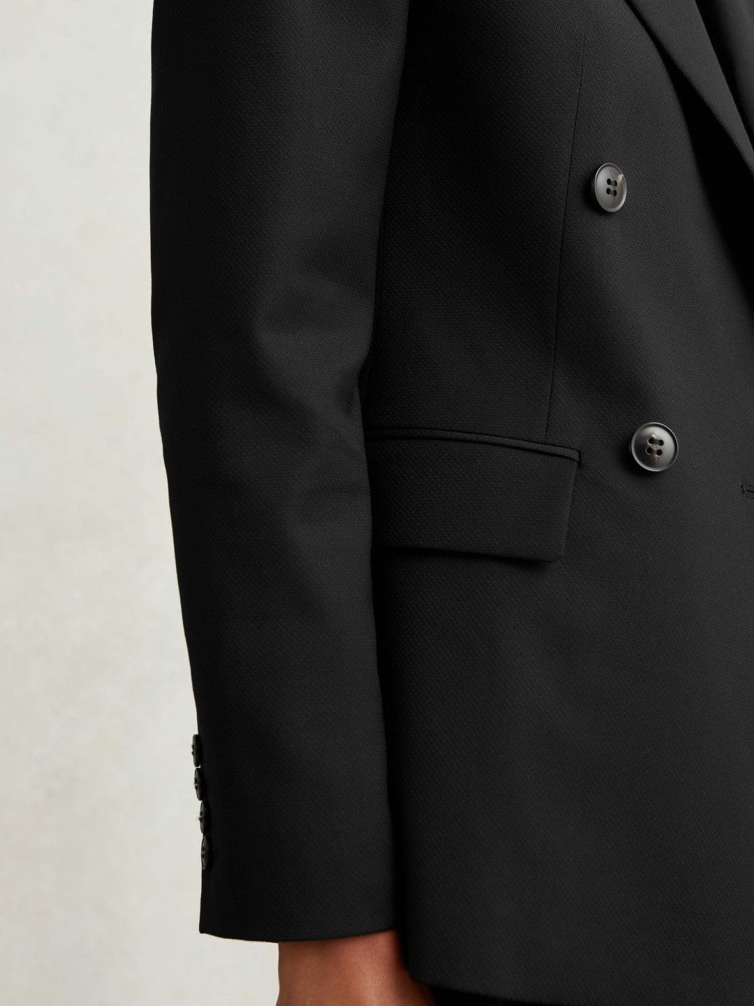 Petite Wool Blend Double Breasted Suit Blazer in Black
