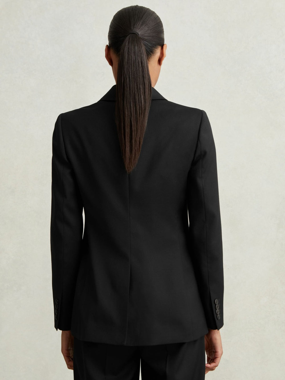 Petite Wool Blend Double Breasted Suit Blazer in Black