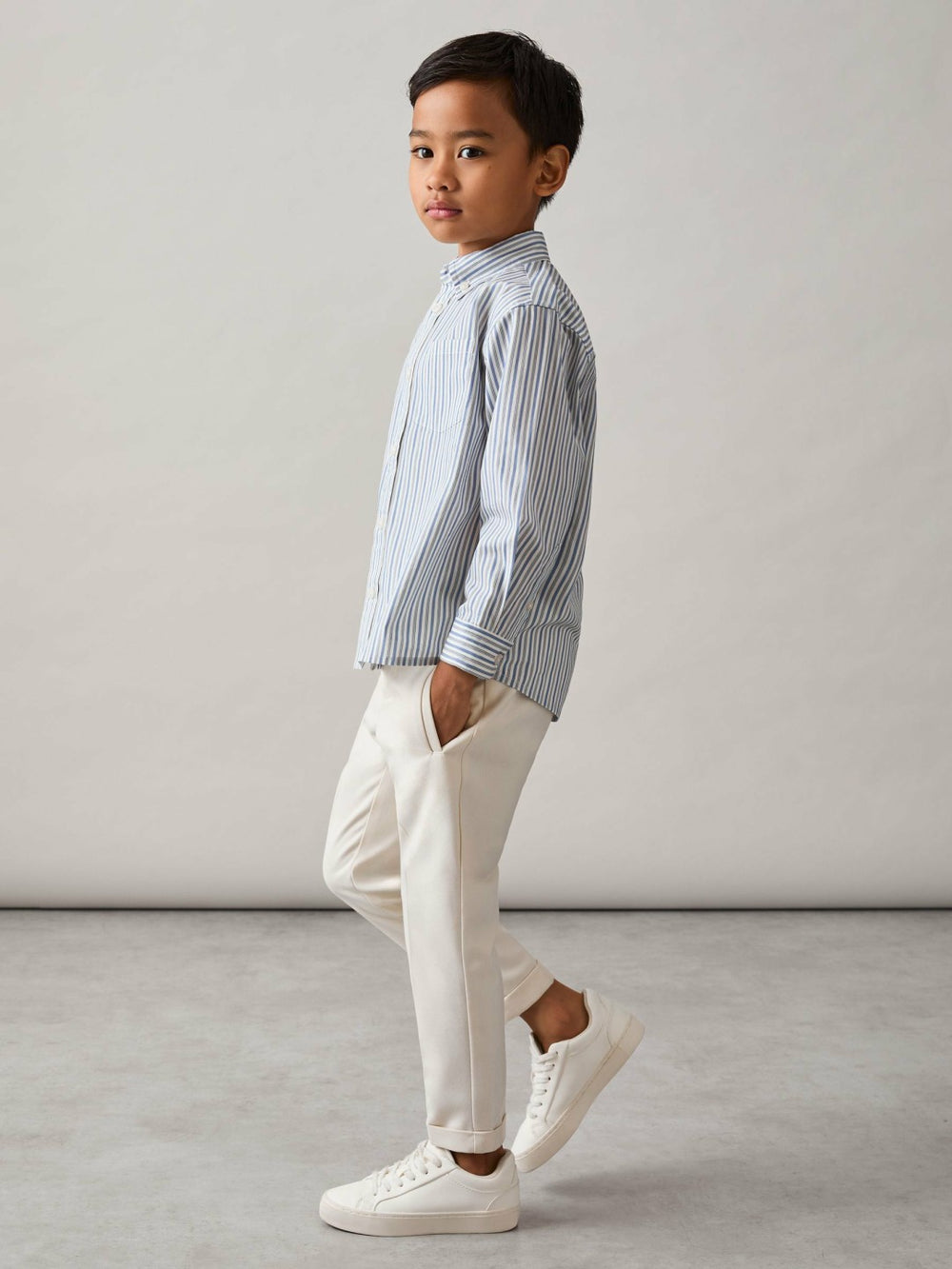 9-13 yrs Cotton-Poplin Striped Oversize Shirt in Blue/White