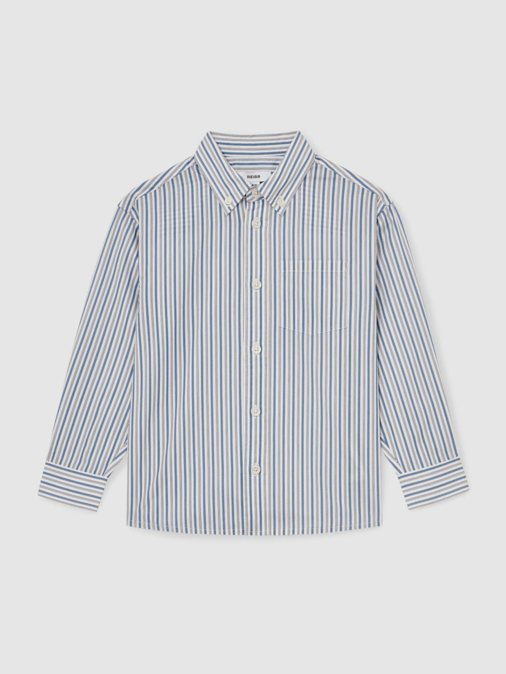 3-9 yrs Cotton-Poplin Striped Oversize Shirt in Blue/White