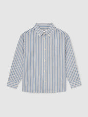 3-9 yrs Cotton-Poplin Striped Oversize Shirt in Blue/White