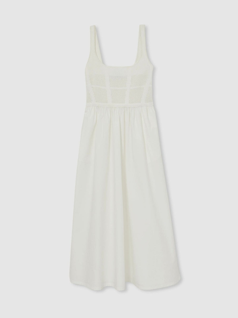Perforated-Knit Cotton-Skirt Midi Dress in Ivory