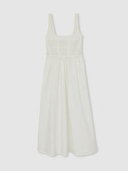 Perforated-Knit Cotton-Skirt Midi Dress in Ivory