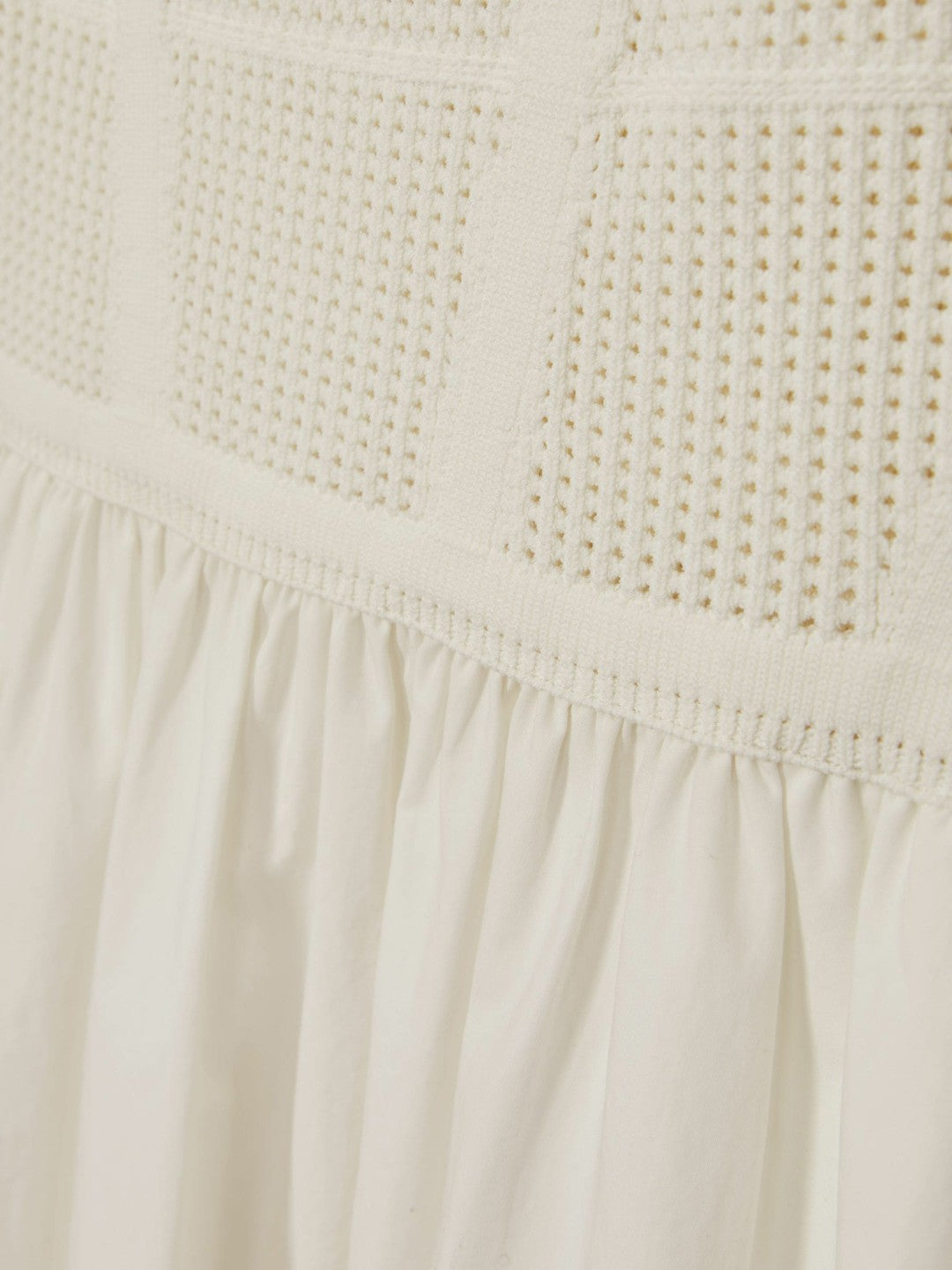 Perforated-Knit Cotton-Skirt Midi Dress in Ivory