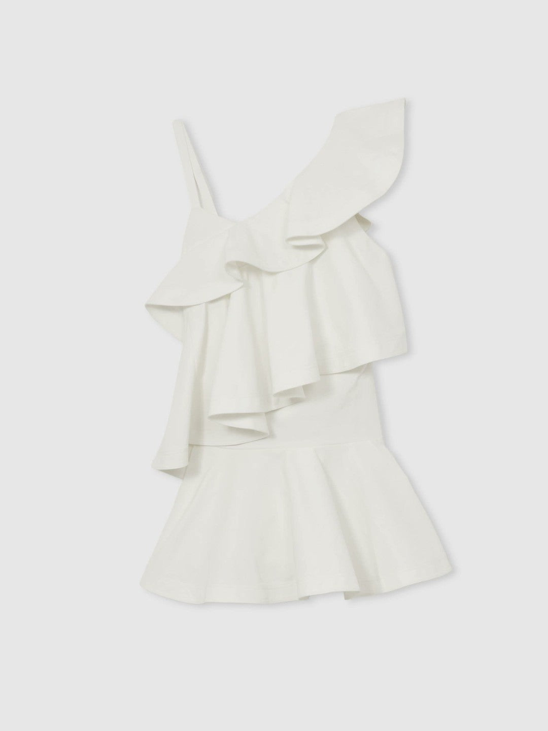 Cotton Tiered Ruffle Mini Dress in Ivory