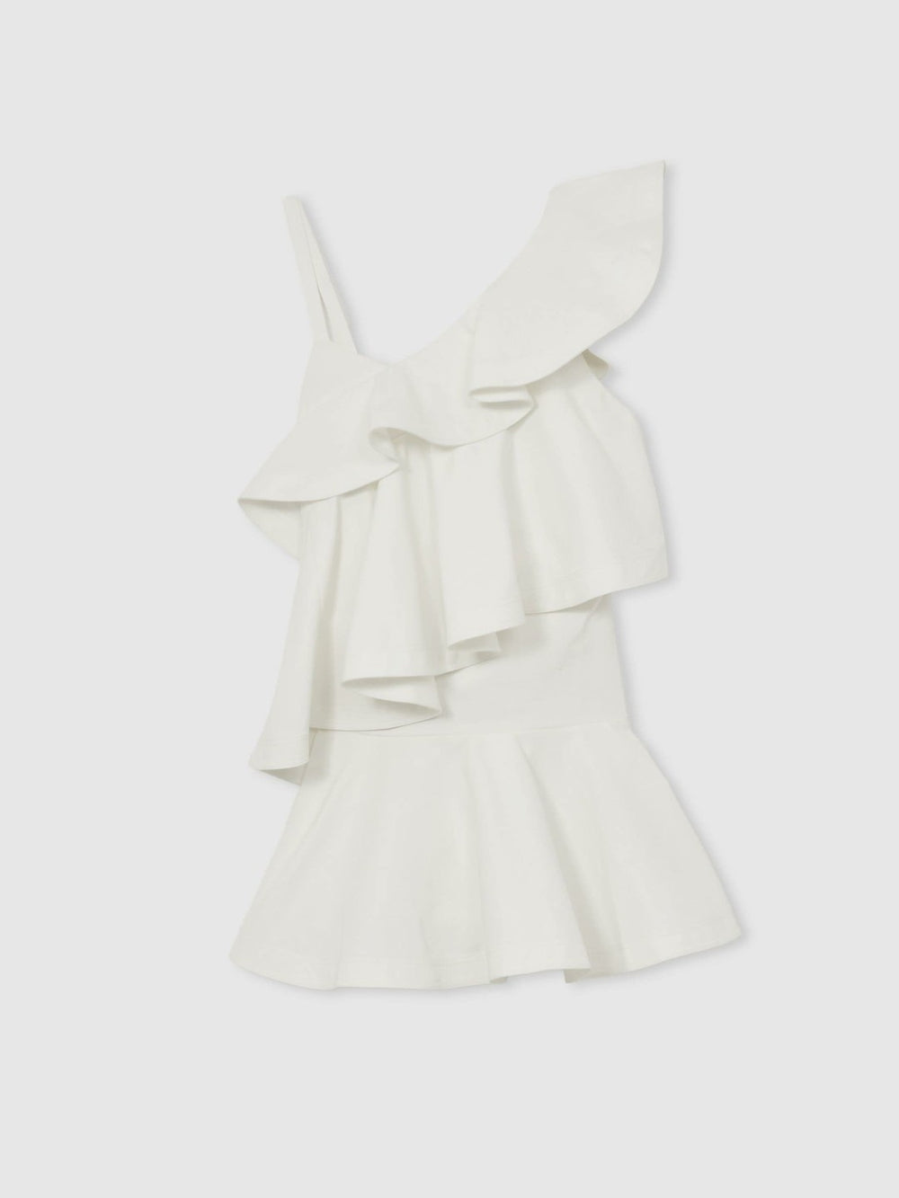 Cotton Tiered Ruffle Mini Dress in Ivory