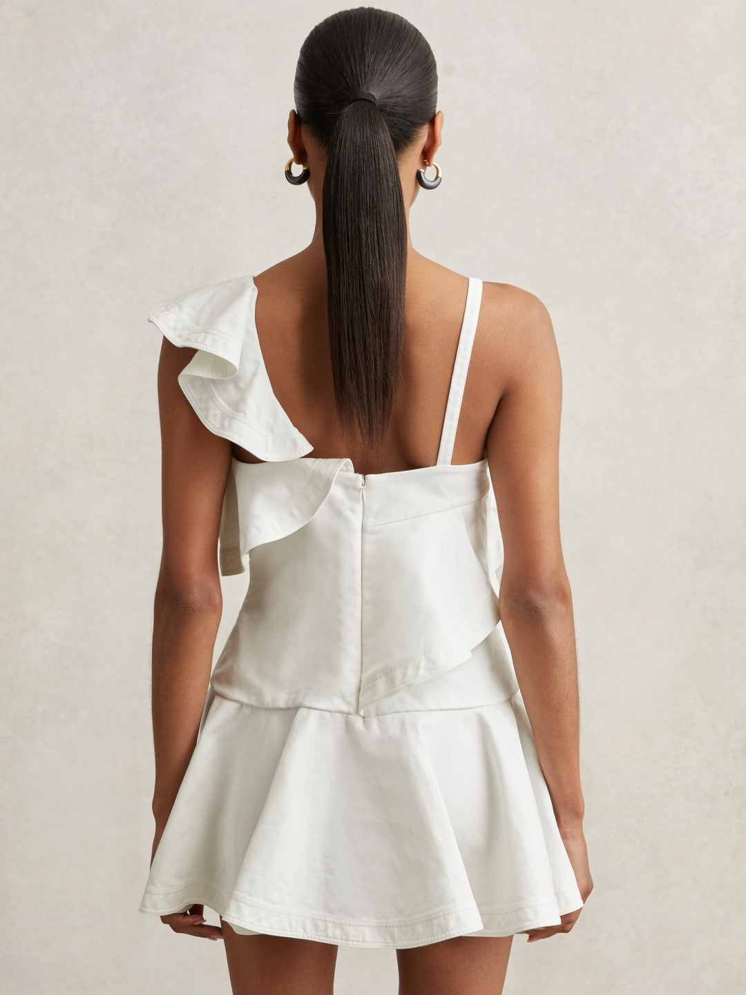 Cotton Tiered Ruffle Mini Dress in Ivory