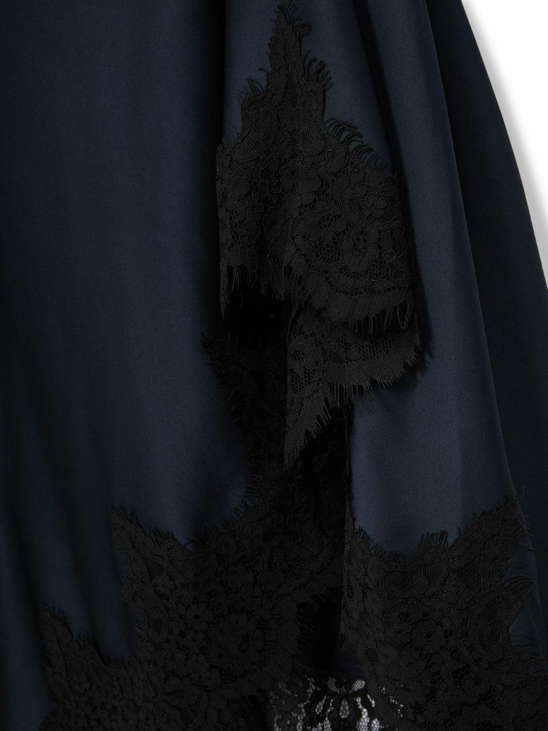 Petite Satin Drape Lace-Trim Dress in Navy