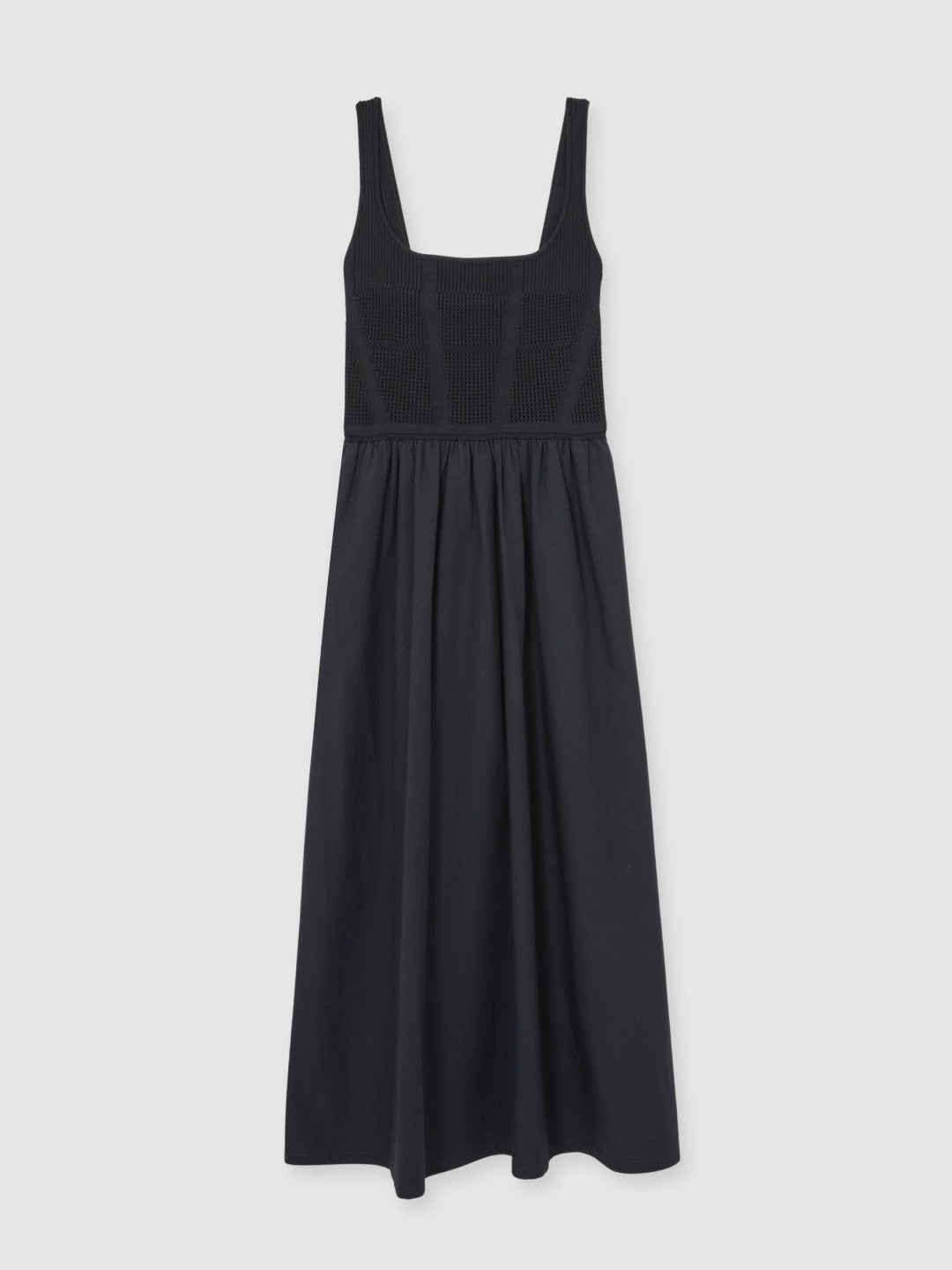 Perforated-Knit Cotton-Skirt Midi Dress in Navy