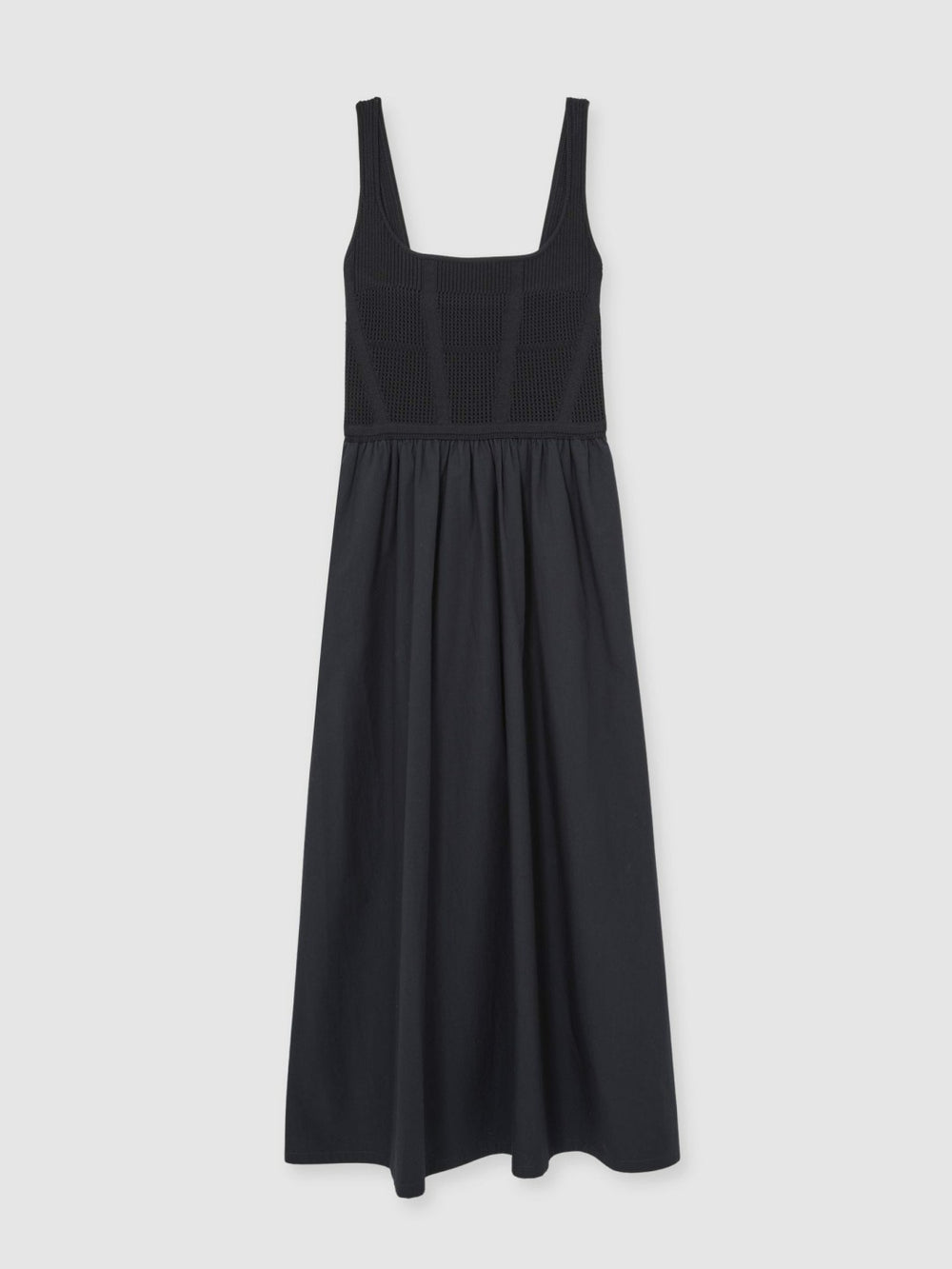 Perforated-Knit Cotton-Skirt Midi Dress in Navy