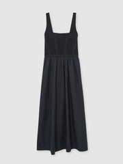Perforated-Knit Cotton-Skirt Midi Dress in Navy