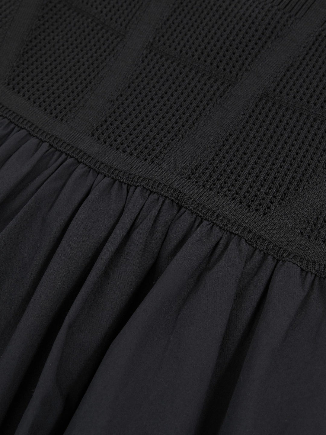 Perforated-Knit Cotton-Skirt Midi Dress in Navy
