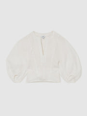 Linen Balloon-Sleeve Top in Ivory