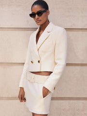 Bouclé Belted Mini Skirt With Wool and Cotton in White