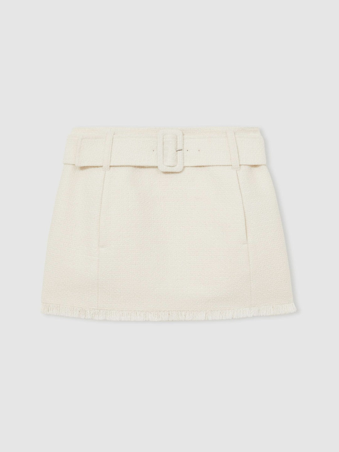Bouclé Belted Mini Skirt With Wool and Cotton in White