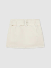 Bouclé Belted Mini Skirt With Wool and Cotton in White