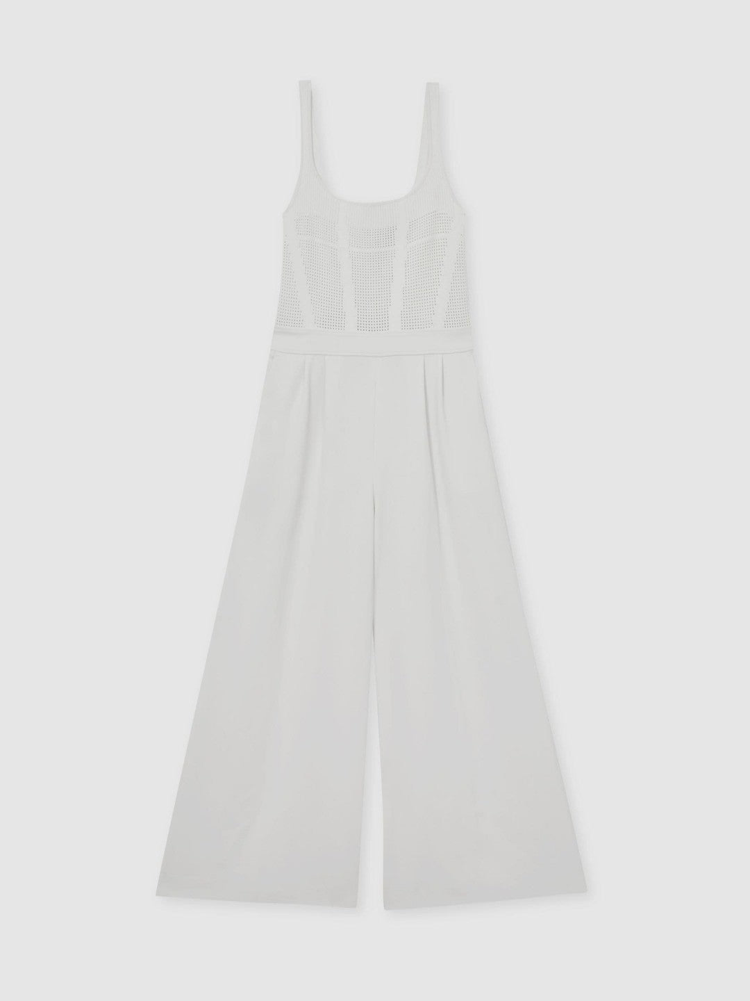 Perforated-Knit Wide-Leg Jumpsuit in Ivory