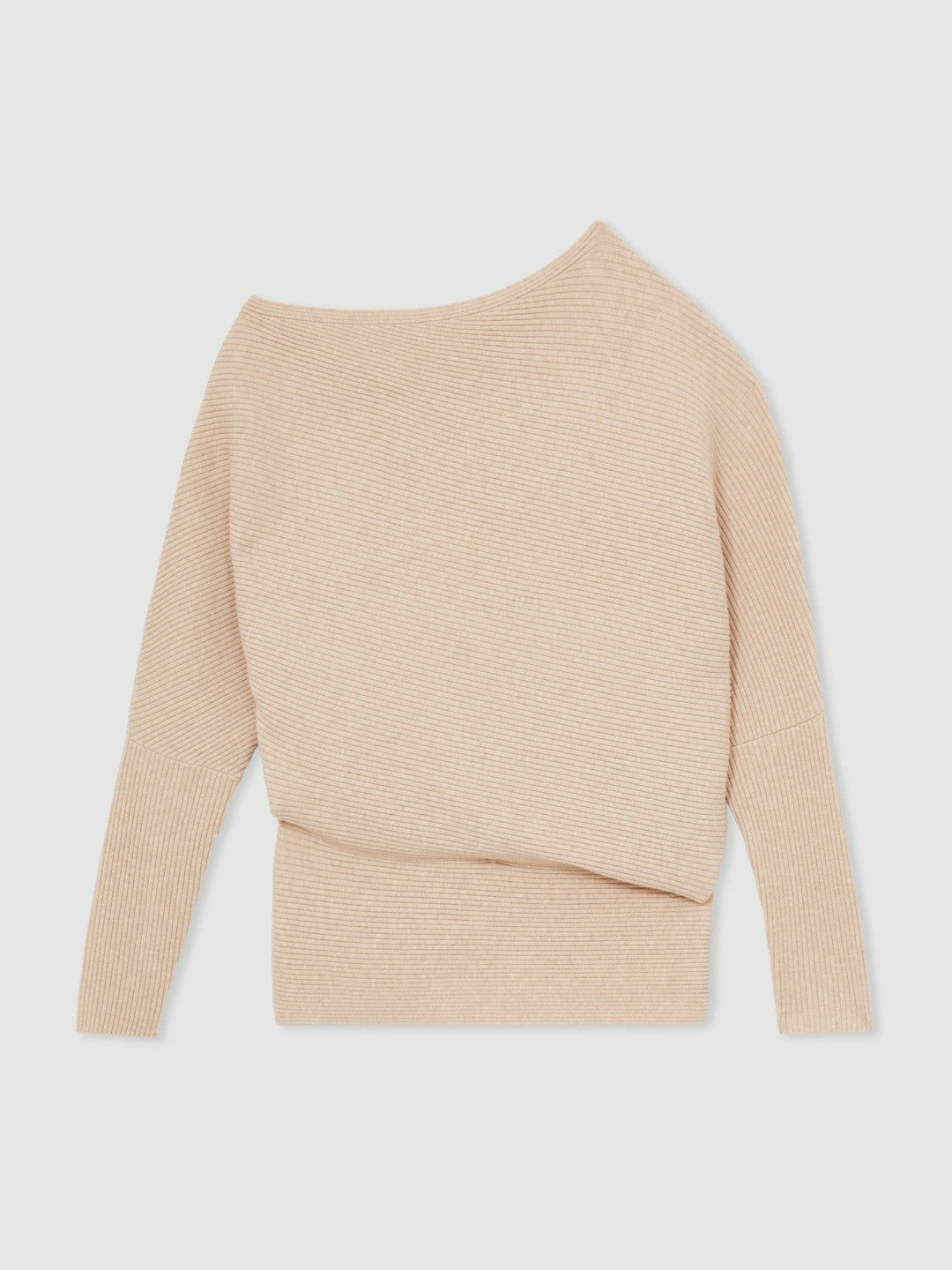 Asymmetric Draped Knitted Jumper in Oatmeal Neutral