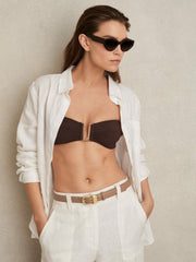 Leather Curved-Buckle Skinny Belt in Taupe