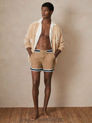 | Ché Stripe-Trim Swim Shorts in Camel