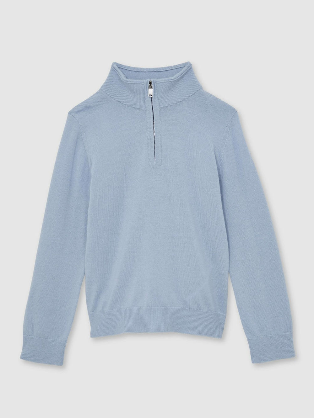 3-9 yrs Merino Wool Half-Zip Funnel Neck Jumper in Soft Blue Melange