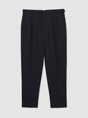 Wool-Blend Belted Pleated Trousers Regular-Fit in Navy