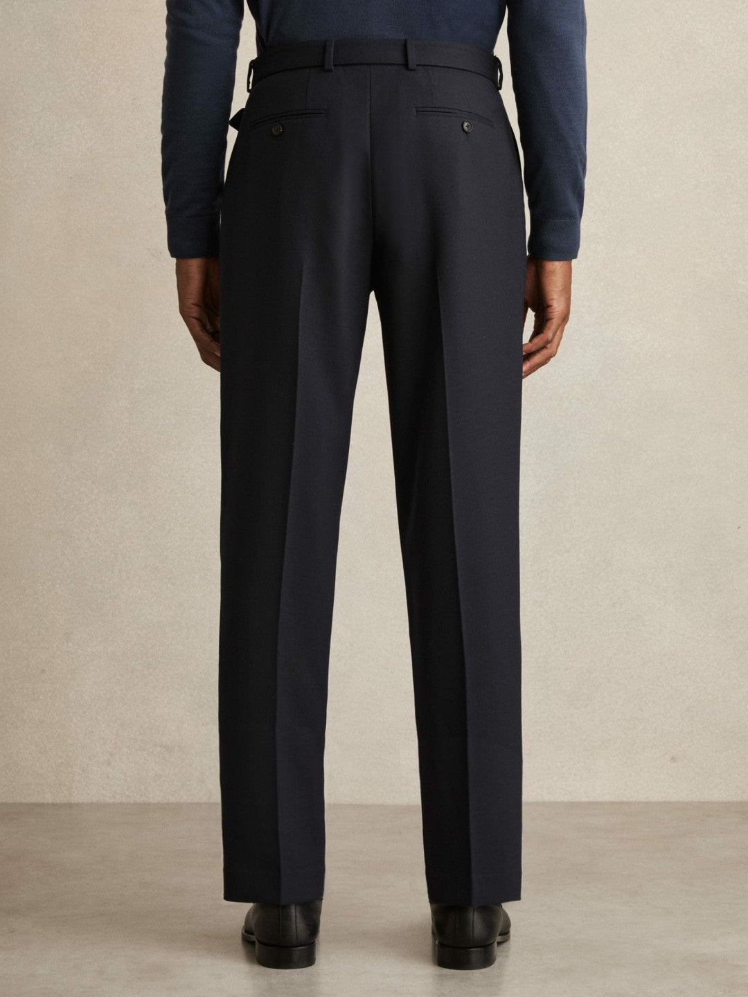 Wool-Blend Belted Pleated Trousers Regular-Fit in Navy