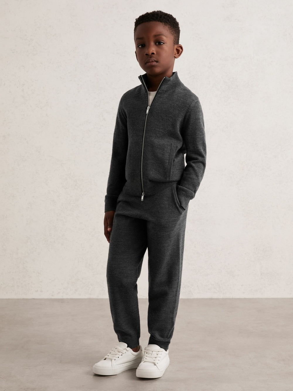 9-13 yrs Merino Wool-Blend Zip-Through Cardigan in Derby Grey Melange