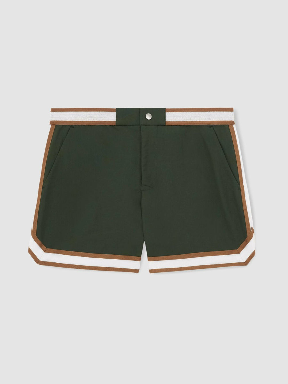 | Ché Stripe-Trim Swim Shorts in Pine Green