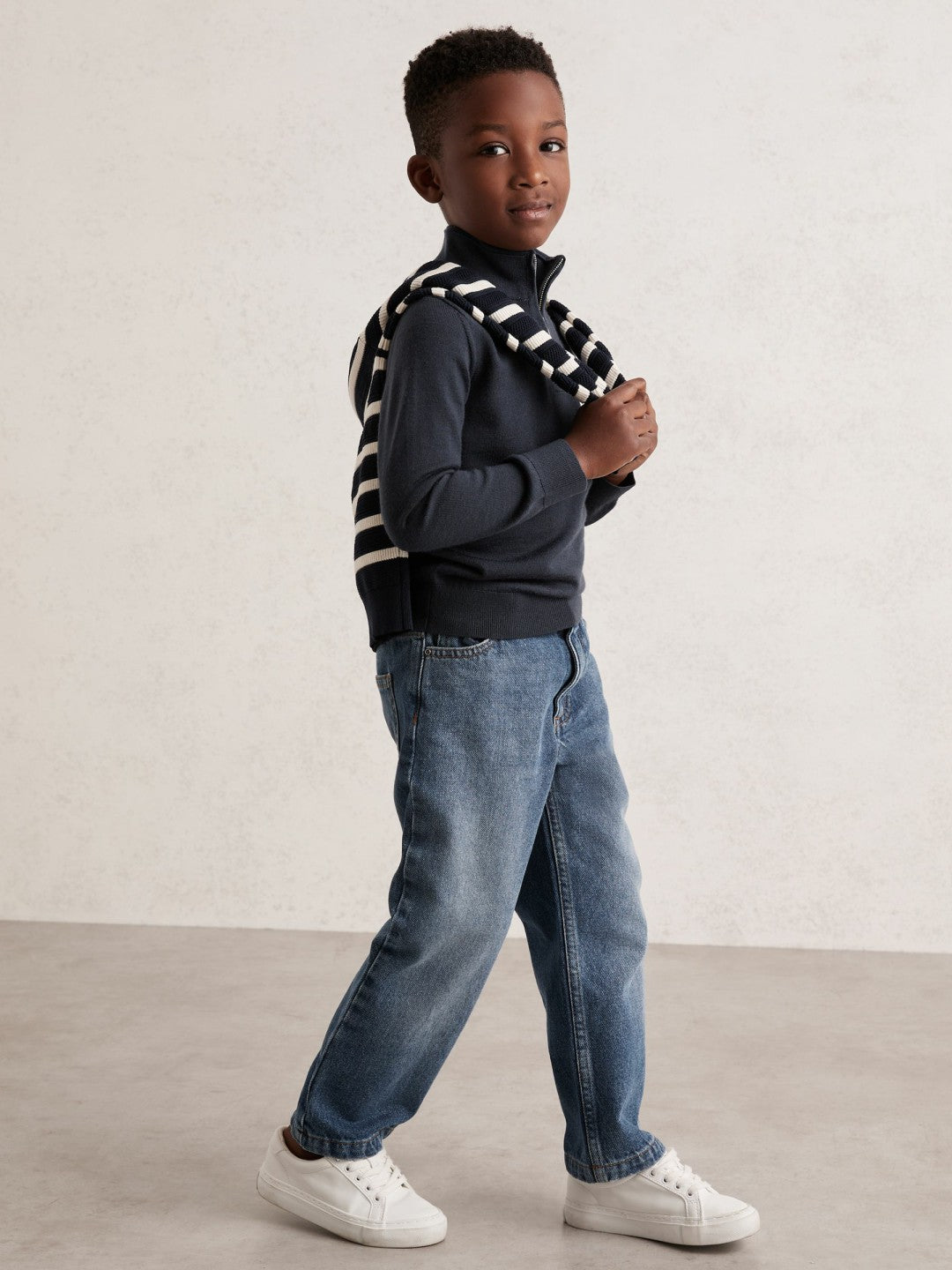 9-13 yrs Merino Wool Half-Zip Funnel Neck Jumper in Midnight Navy