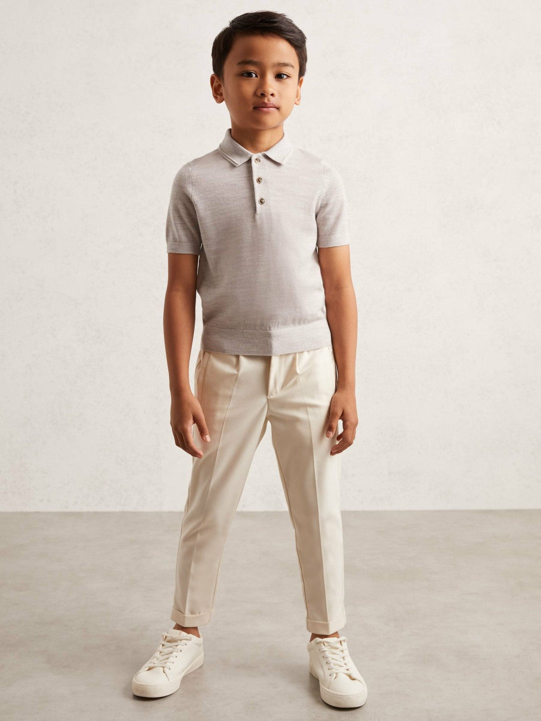 3-9 yrs Merino Wool Short Sleeve Polo Shirt in Wicker Melange