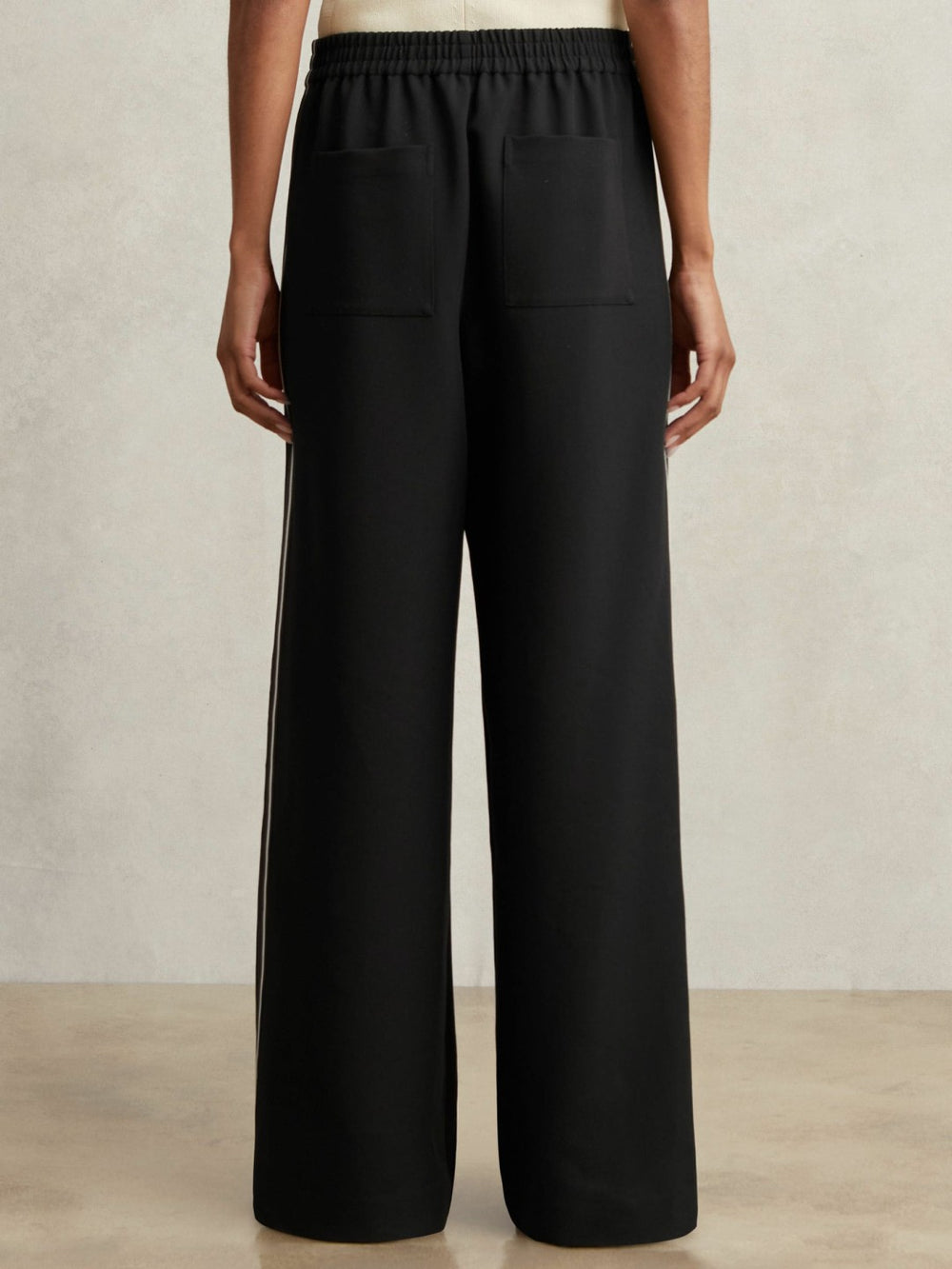 Side-Stripe Wide-Leg Trousers in Black