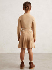 13-14 yrs Button-Detail Stripe Knitted Dress in Camel