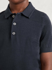 3-9 yrs Merino Wool Short Sleeve Polo Shirt in Midnight Navy