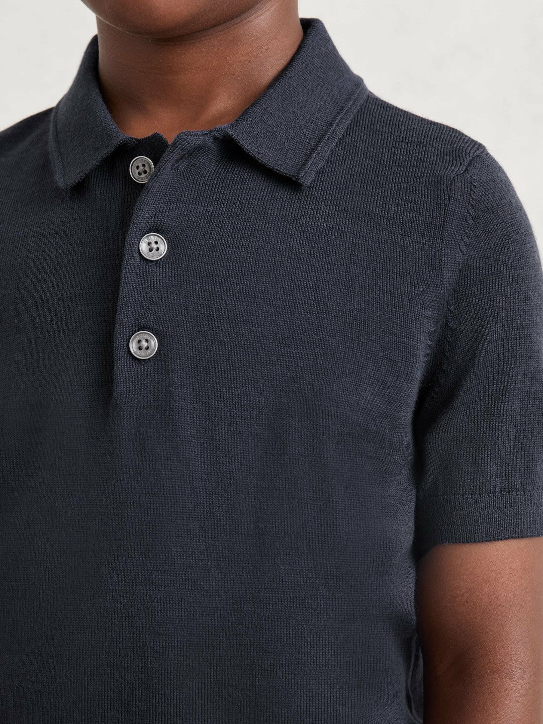 9-13 yrs Merino Wool Short Sleeve Polo Shirt in Midnight Navy